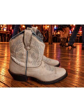 Laredo Roxy White Leather Embroidered Western Boots Womens Size 7.5 Cowboy Style